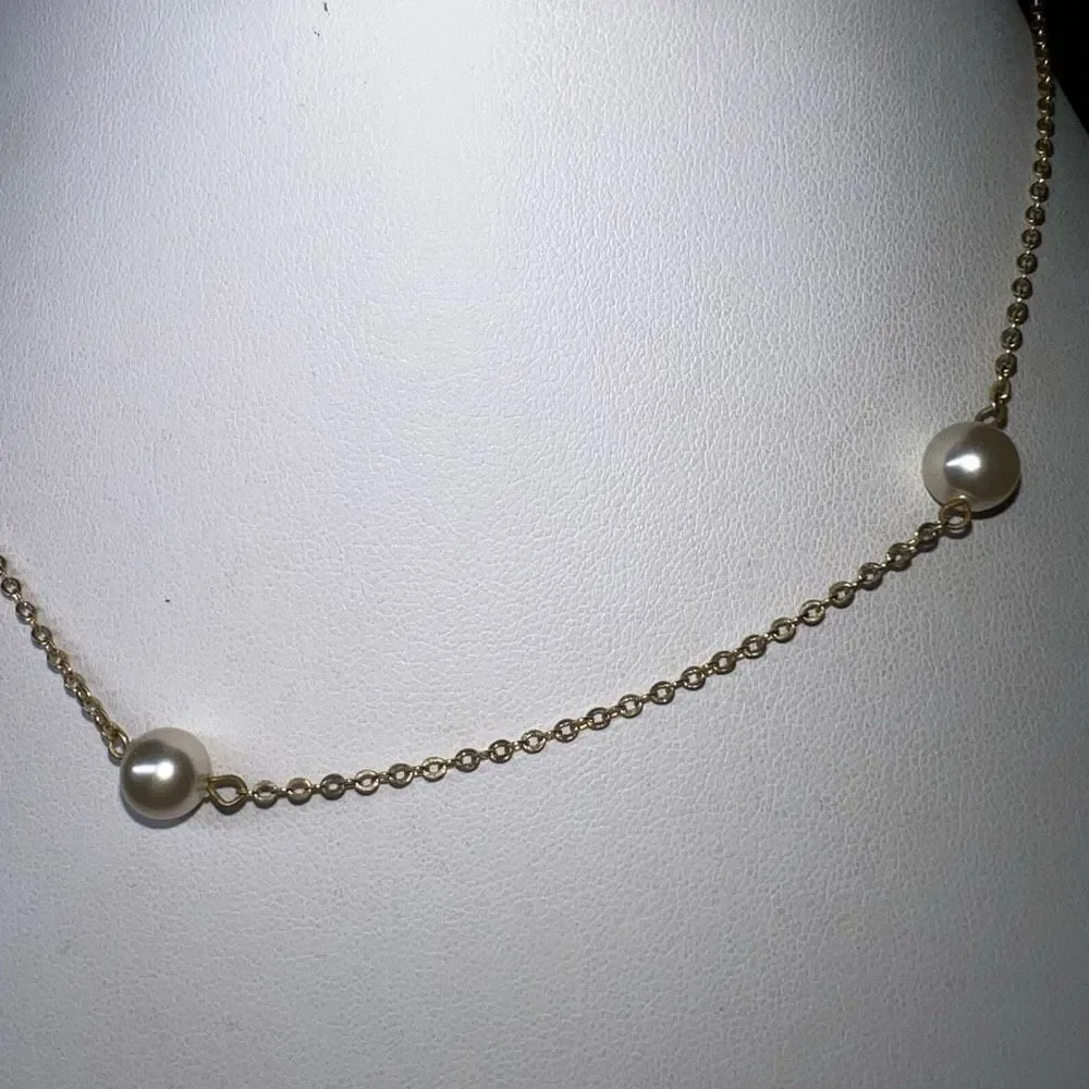Gold Tone Faux Pearl Choker Necklace